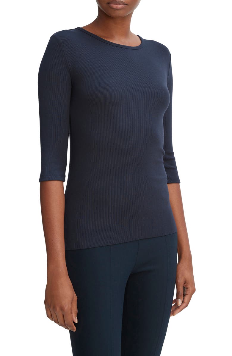 Vince Elbow Sleeve Rib Top, Alternate, color, Coastal Blue