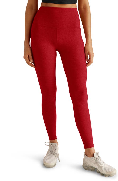 Beyond Yoga Caught in the Midi High Waist Leggings in Ruby Red Heather 