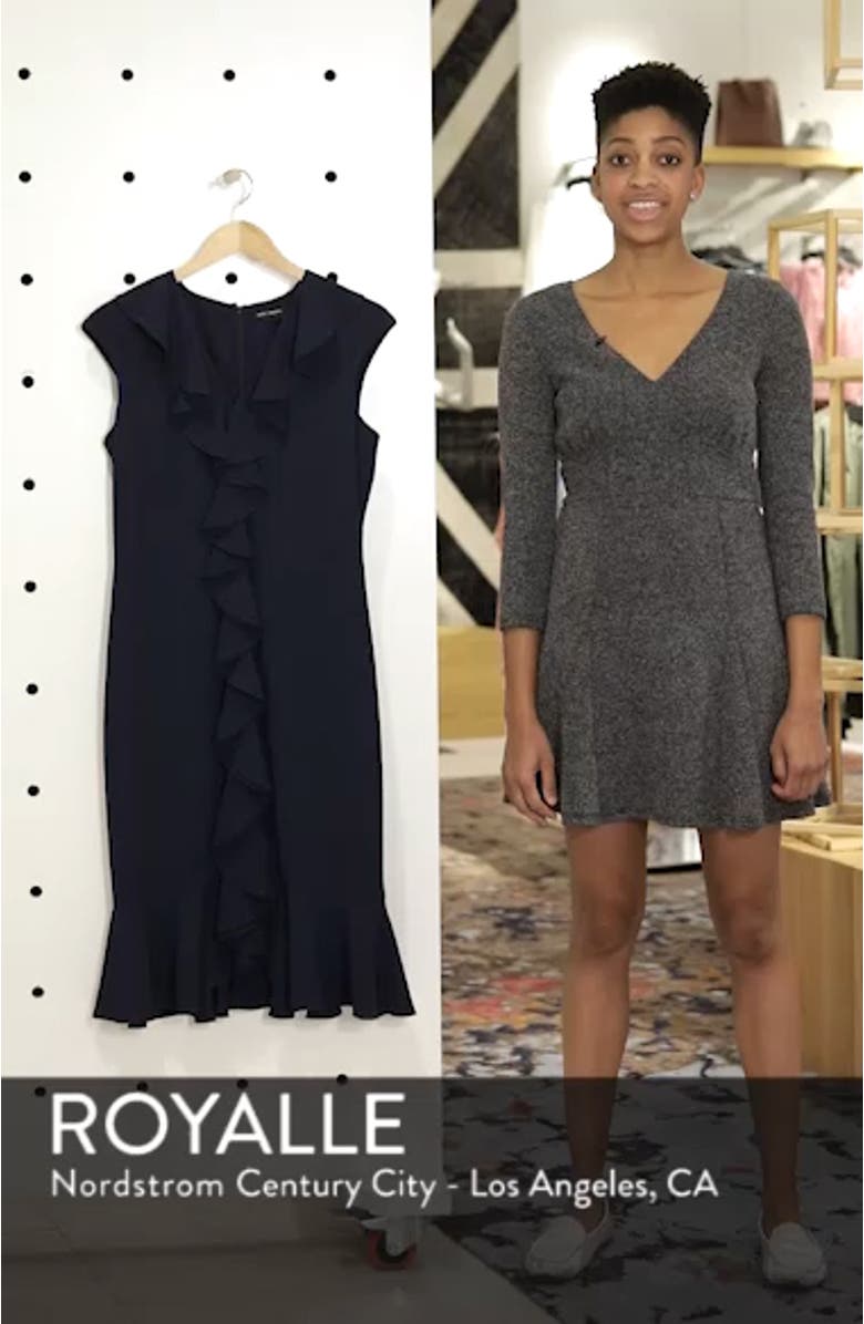 Crepe Ruffle Front Sheath Dress, sales video thumbnail