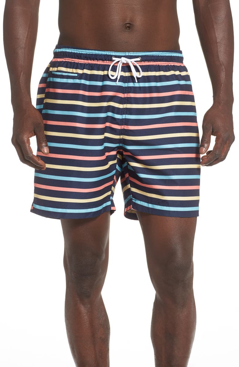 Trunks Surf & Swim Co. Retro Stripe Sano Swim Trunks, Main, color,