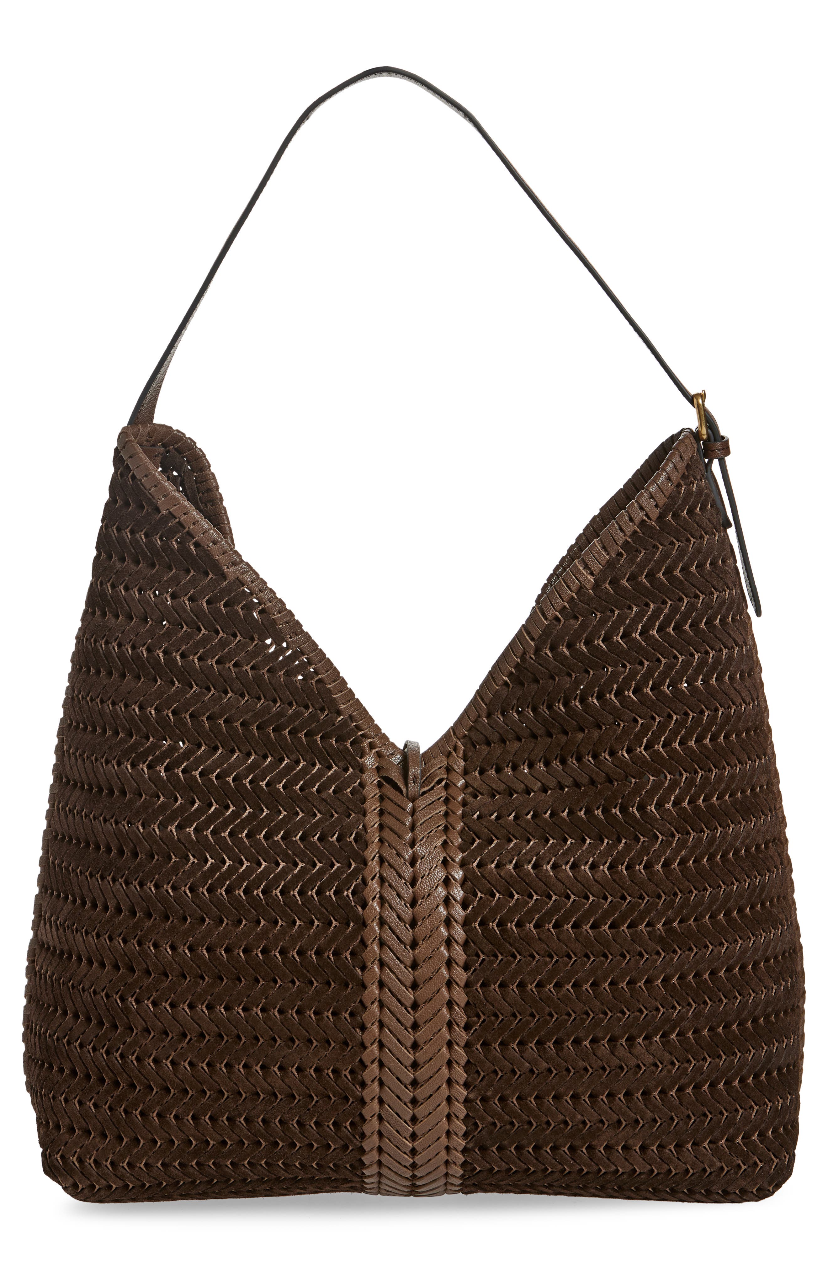 Anya Hindmarch The Neeson Herringbone Woven Leather Hobo, Alternate, color, 