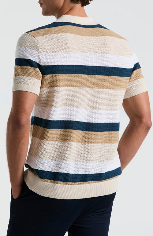 Original Penguin Mesh Stripe Short Sleeve Cardigan In Birch
