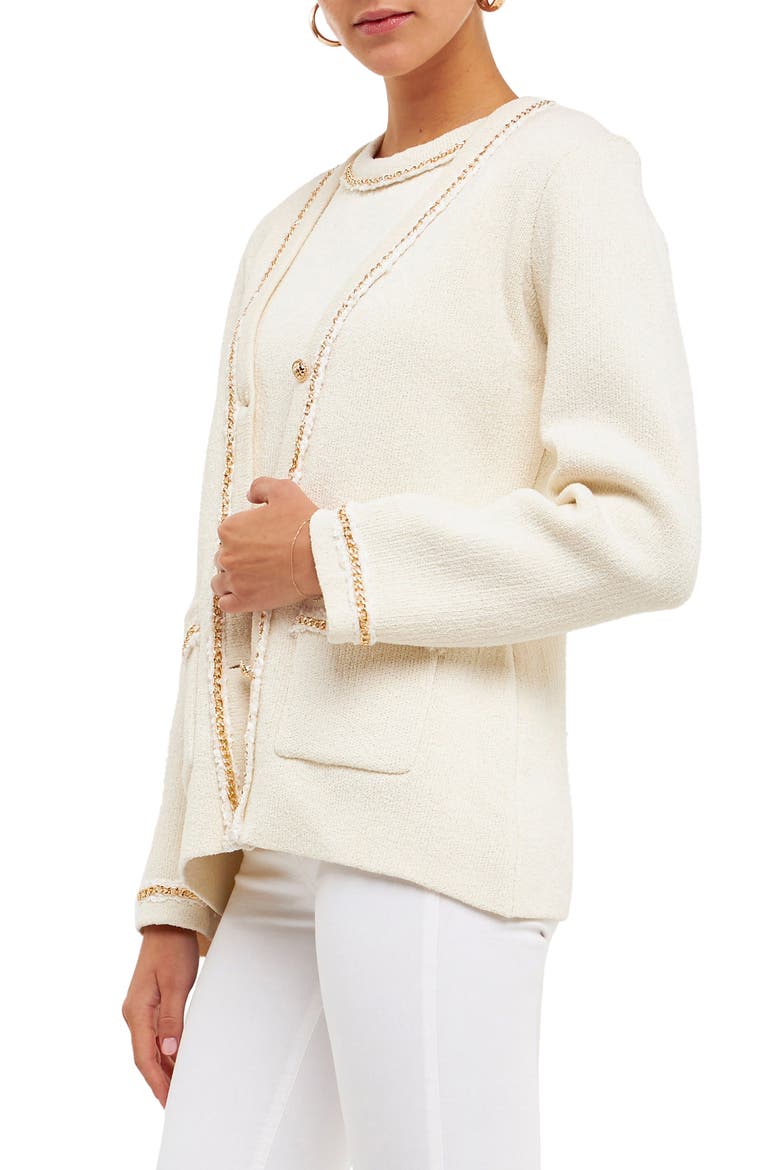 Trim Detail Cardigan, Alternate, color, CREAM