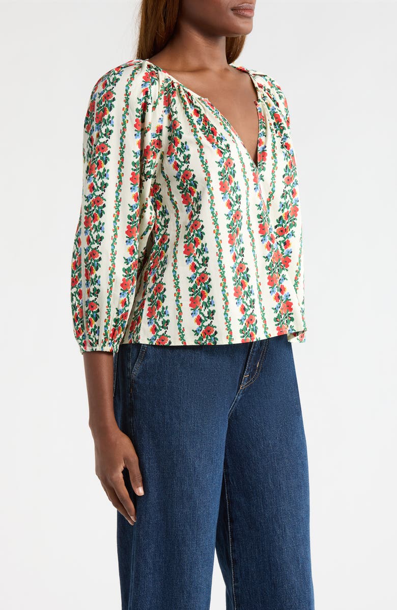THE GREAT. The Chariot Floral Cotton Peasant Top, Alternate, color, Tapestry Floral