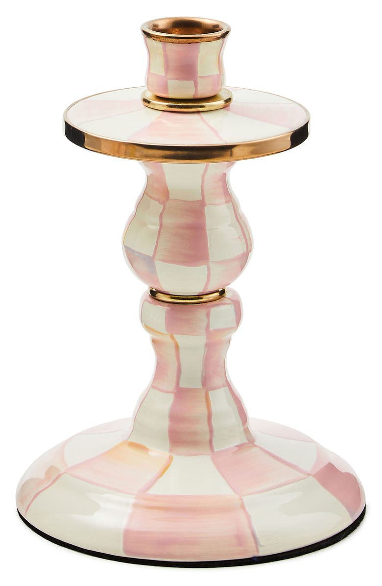 MACKENZIE CHILDS Small Rosy Check Candlestick Holder, Main, color, Rosy