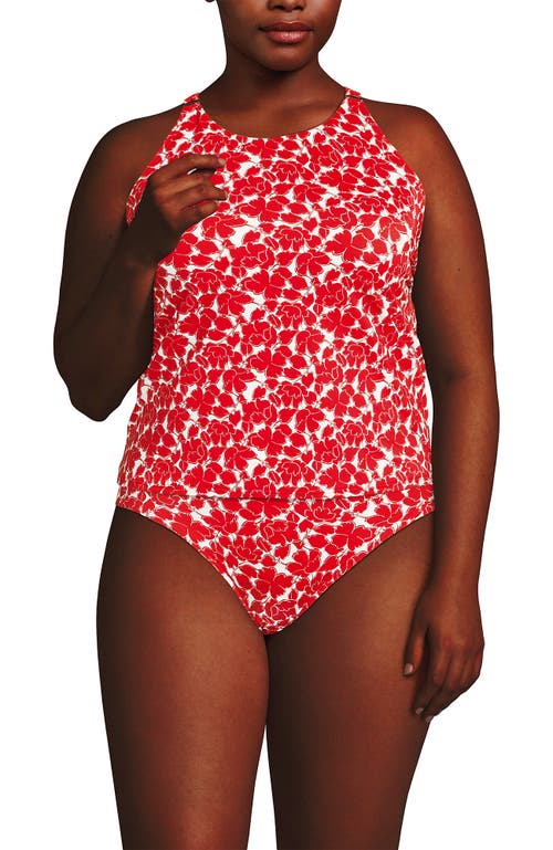 Lands' End Tugless High Neck Strappy Back Tankini Swimsuit Top In Multi