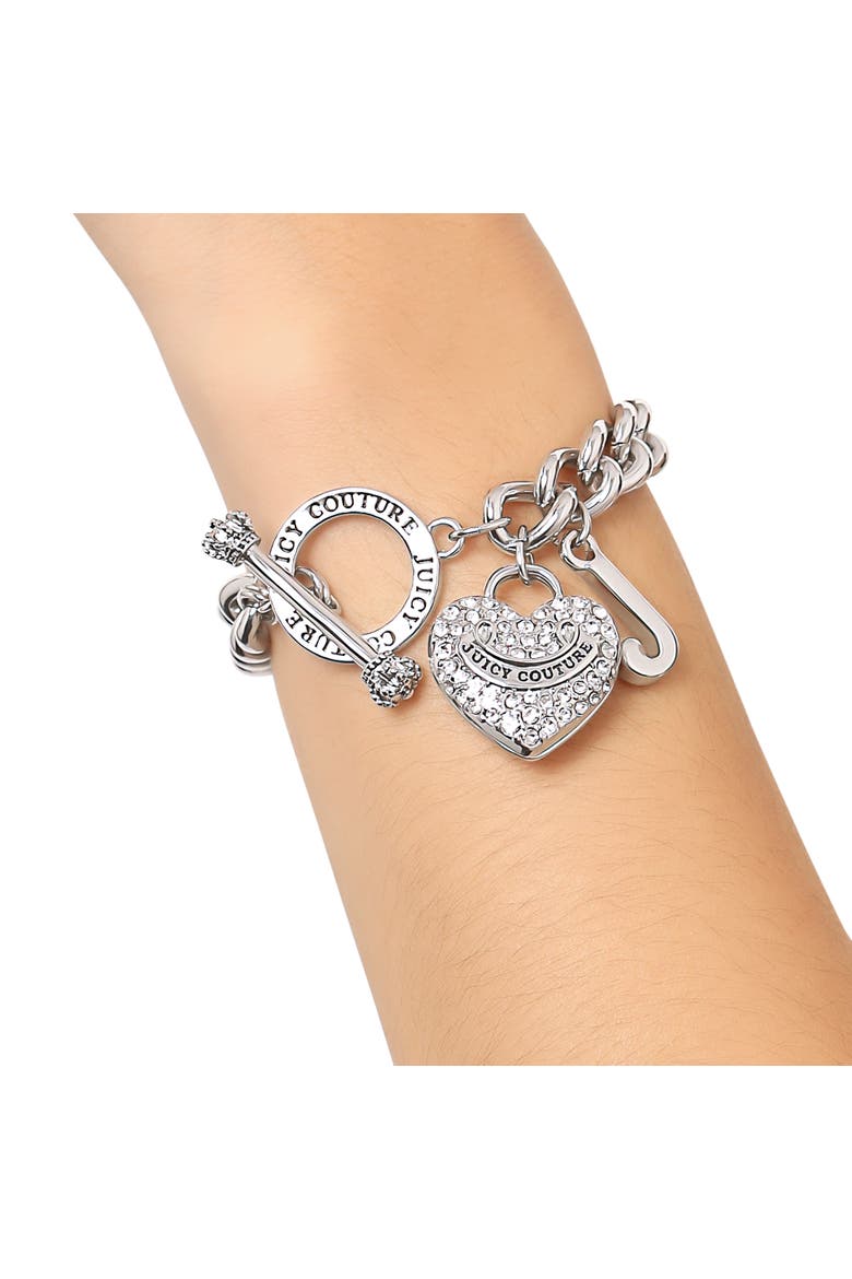 Toggle Bracelet with Crystal Heart Charm, Alternate, color, Silver