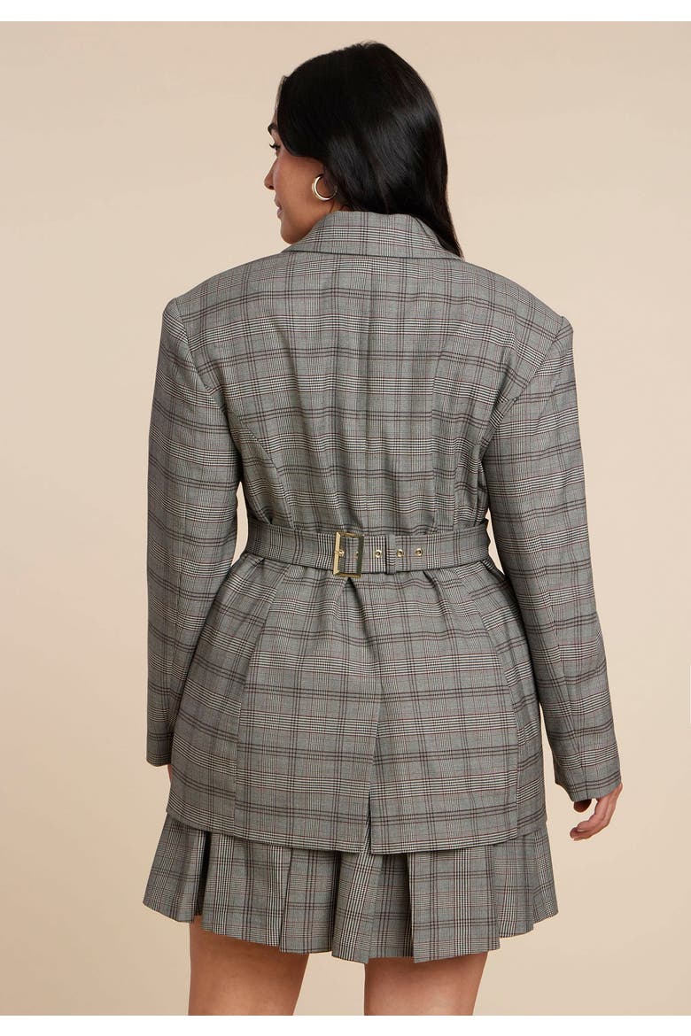 Nipped Waist Blazer With Back Adjuster, Alternate, color, GREY PLAID