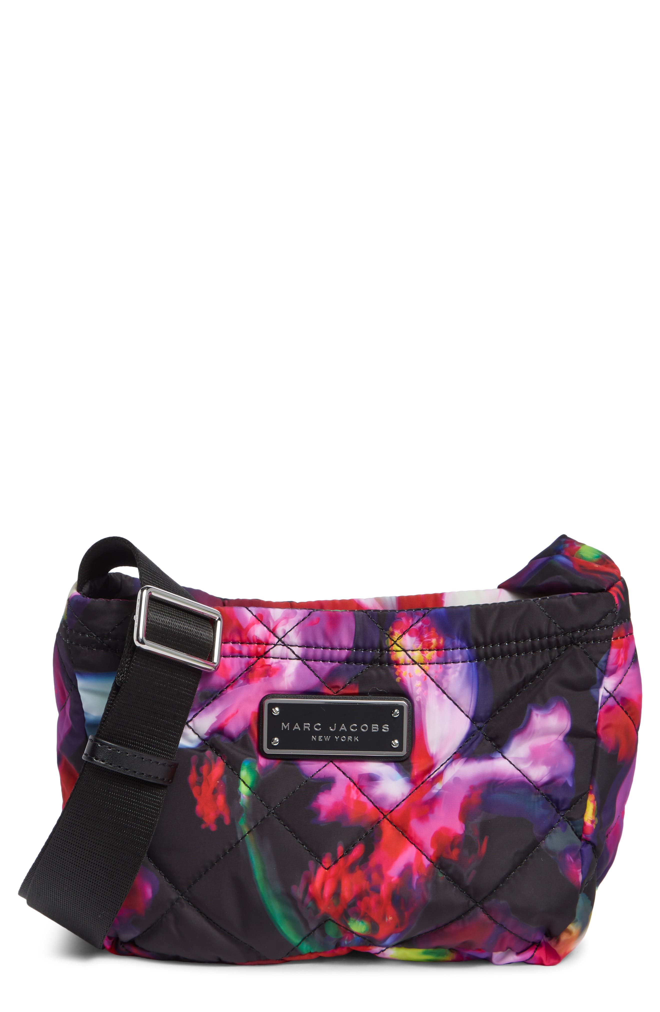Marc Jacobs Floral Print Quilted Nylon Crossbody Bag, Main, color, Black Multi
