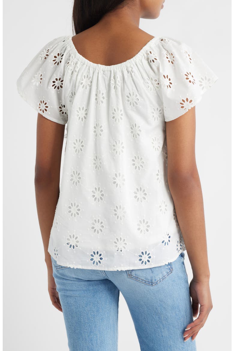 Eyelet Cotton Peasant Top, Alternate, color, WHITE