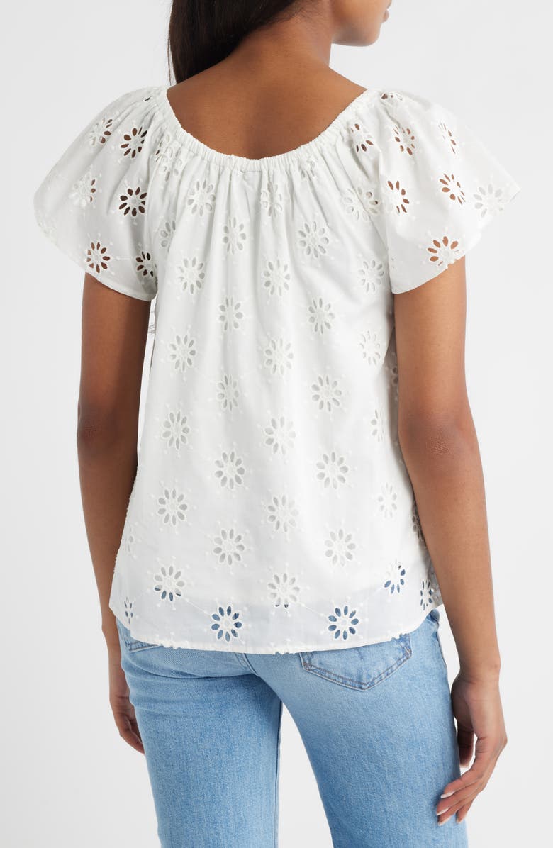 Bobeau Eyelet Cotton Peasant Top, Alternate, color, White