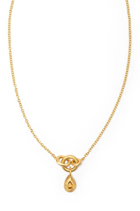 Voyage Necklace Light Chain with Drop Charm Madeira Quartz. Handmade in Italy