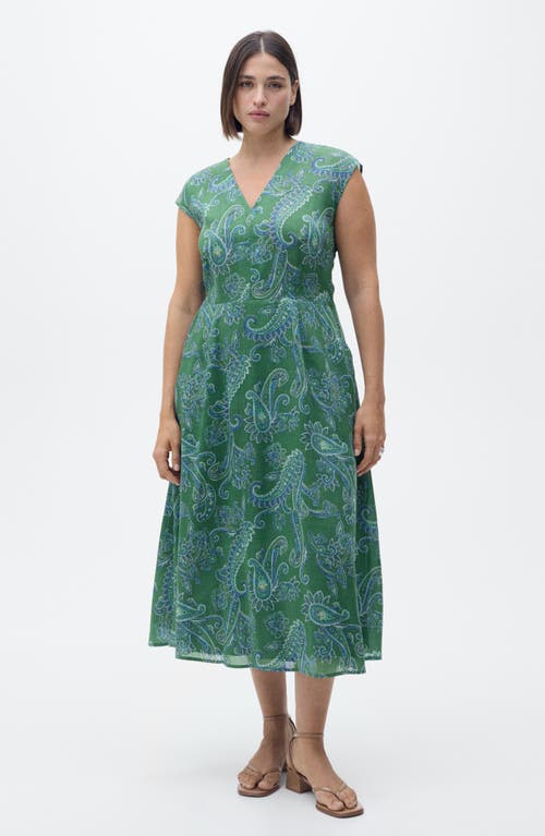 Mango Paisley Print Midi Dress In Green