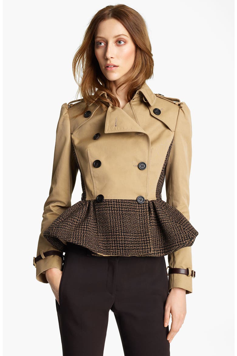 Plaid Peplum Crop Jacket, Main, color, CAMEL