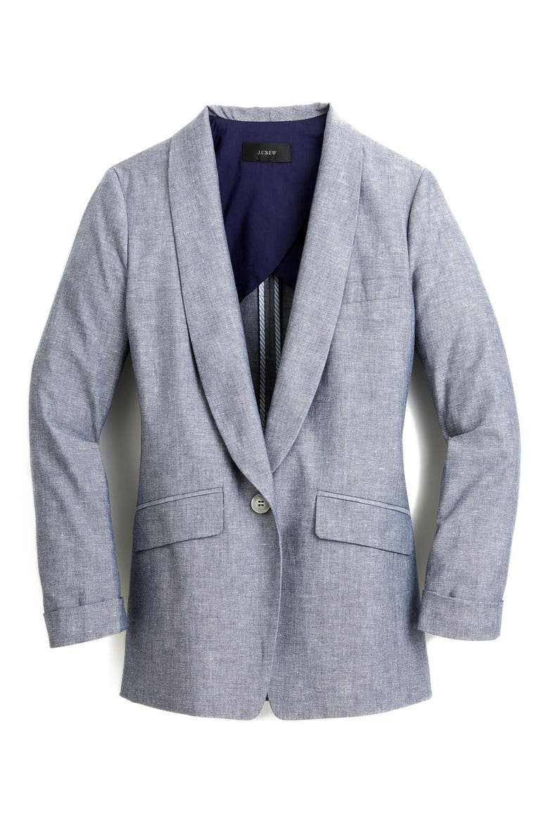 Unstructured Shawl Collar Cotton Linen Blazer, Alternate, color, DEEP WATER