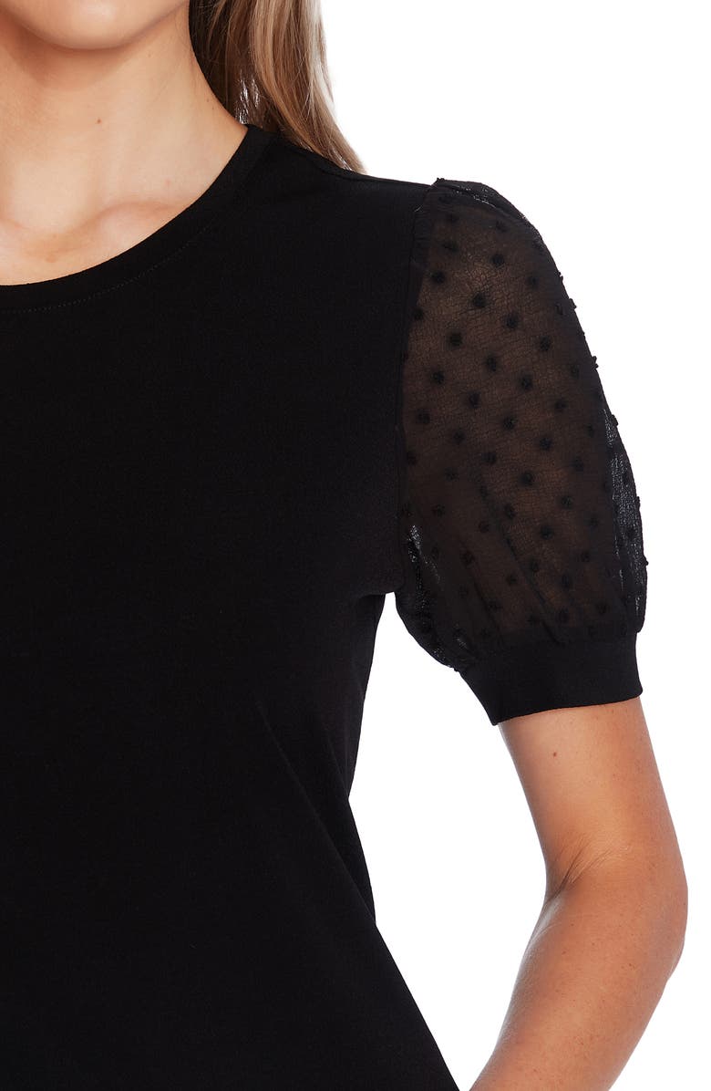 CeCe Clip Dot Puff Sleeve Top, Alternate, color, Rich Black