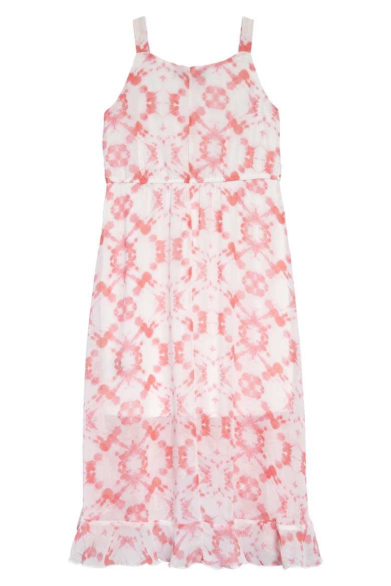 Sleeveless Tie Dye Ruffle Midi Dress, Alternate, color, PINK/IVORY