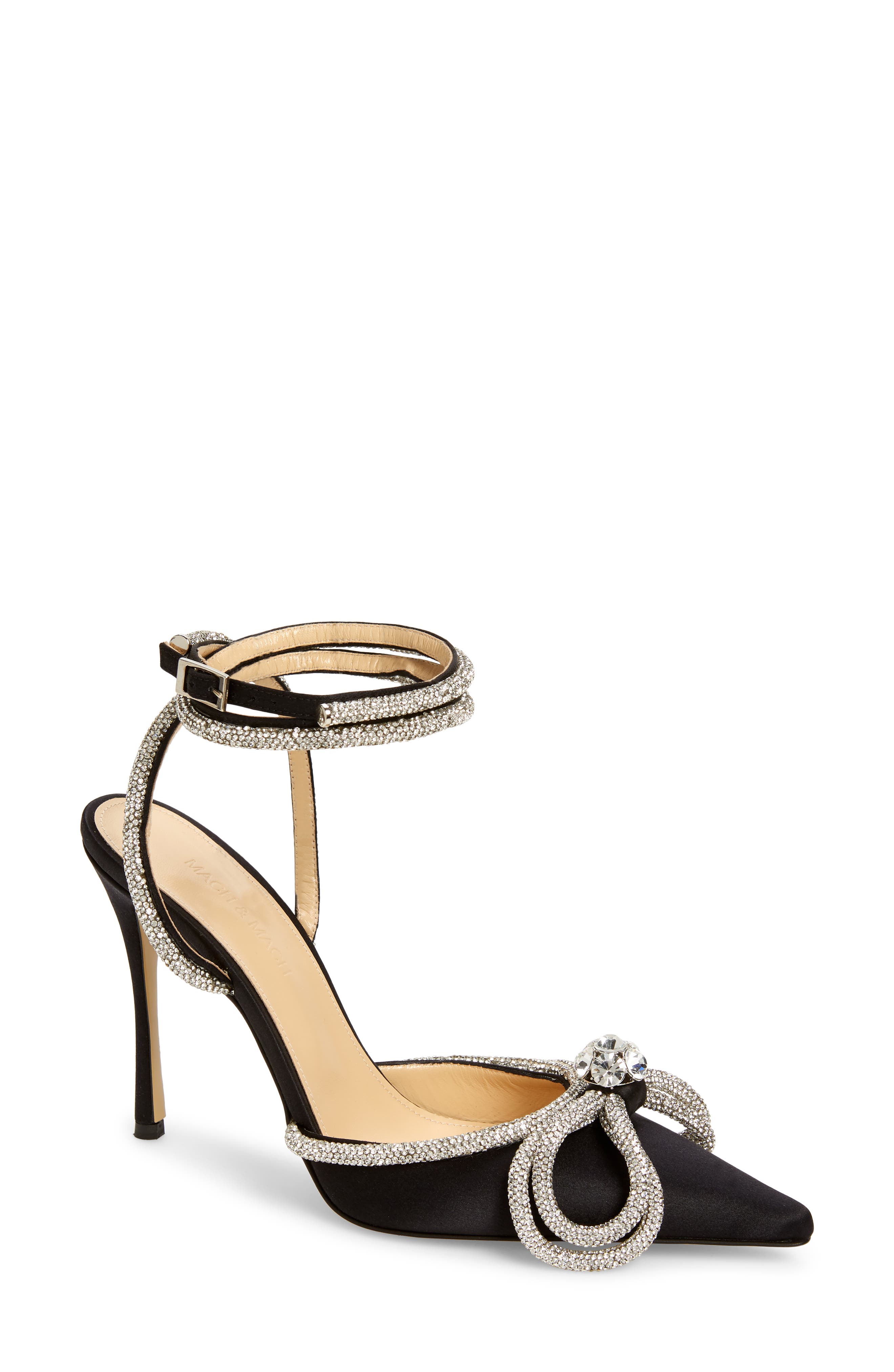 Mach & Mach Double Crystal Bow Satin Pump, Main, color, 
