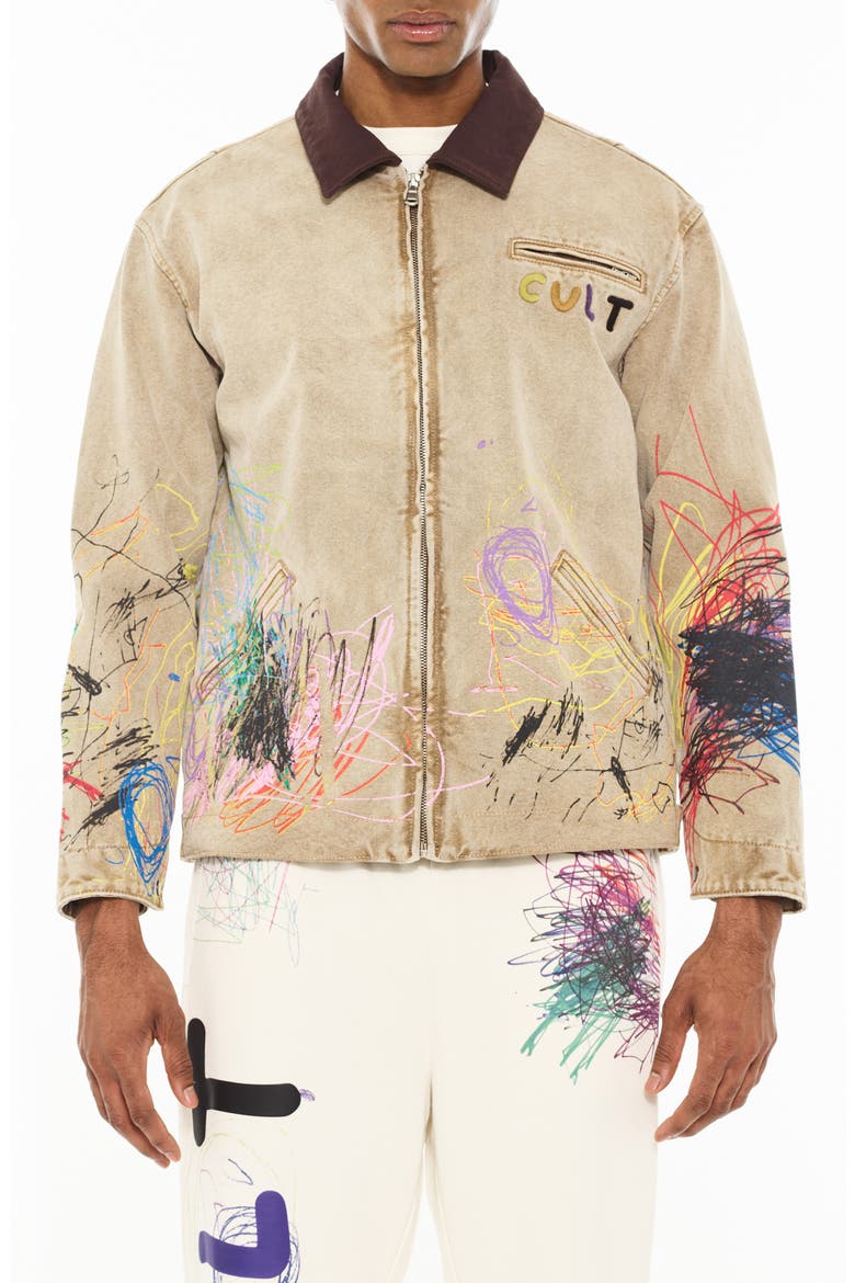 Scribbled Graphic Cotton Canvas Jacket, Main, color, SCRIBBLE