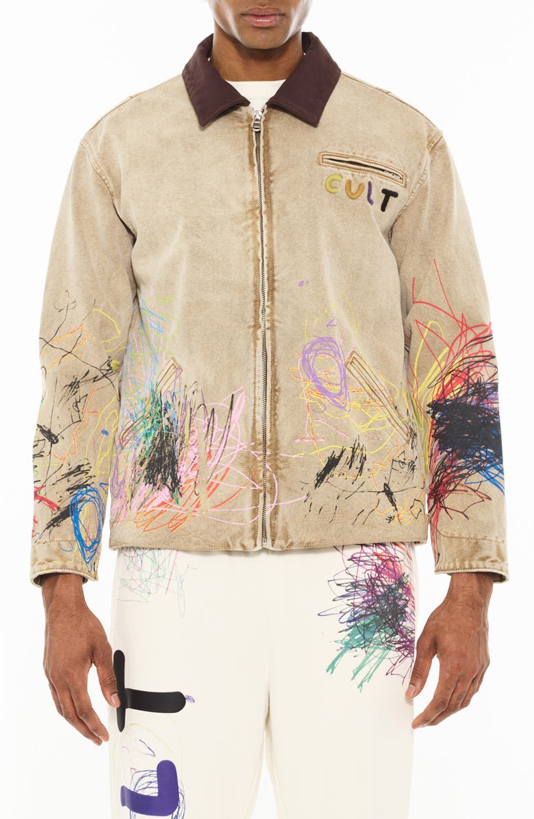 Cult of Individuality Scribbled Graphic Cotton Canvas Jacket, Main, color, Scribble