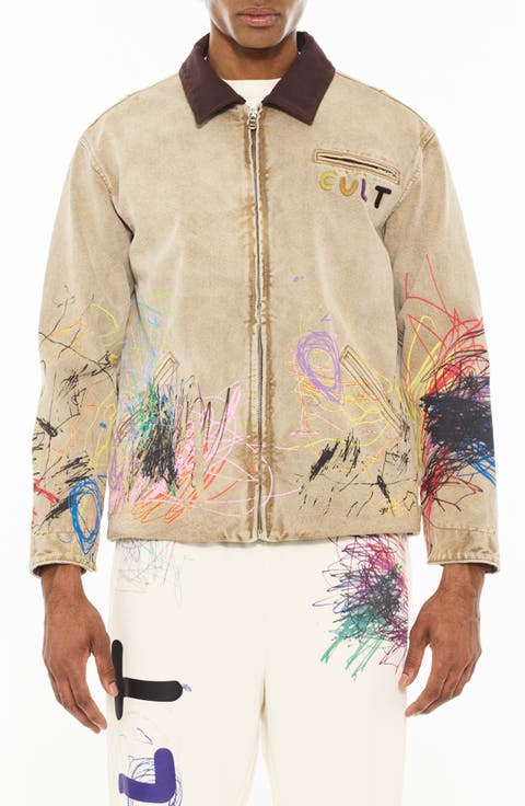 Scribbled Graphic Cotton Canvas Jacket