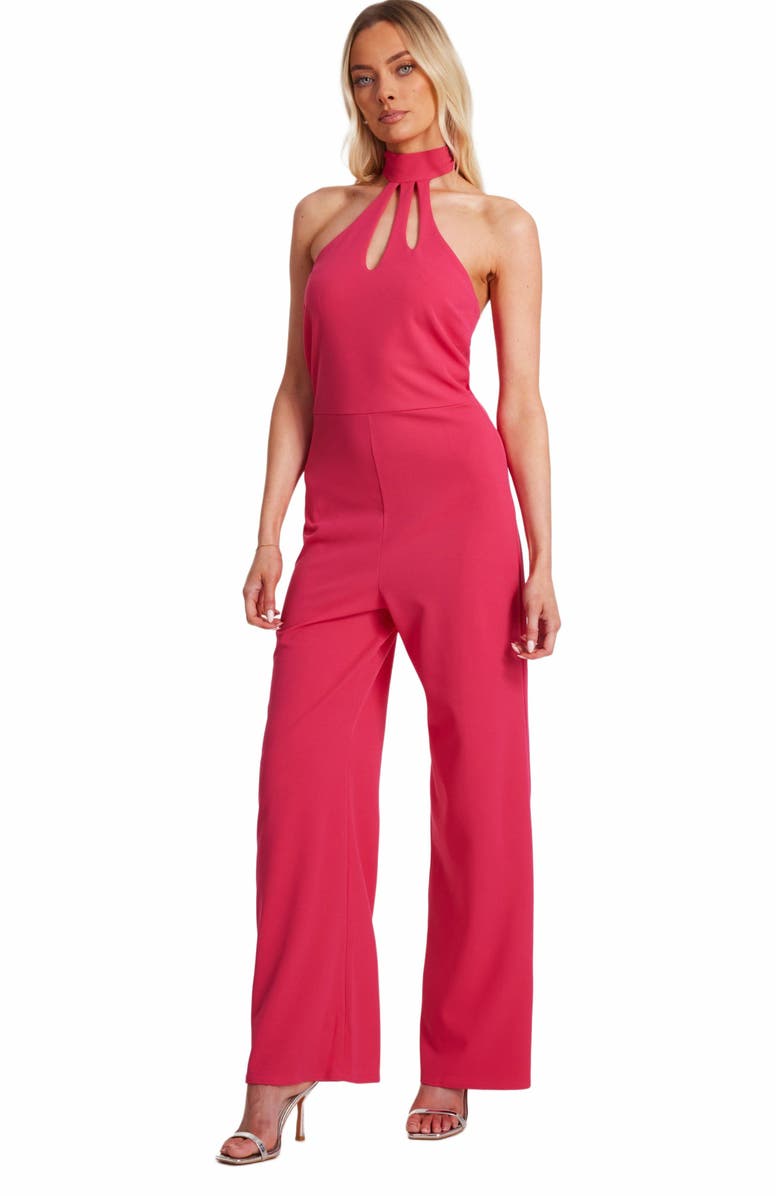 QUIZ Scuba Crepe Halterneck Jumpsuit, Alternate, color, Magenta