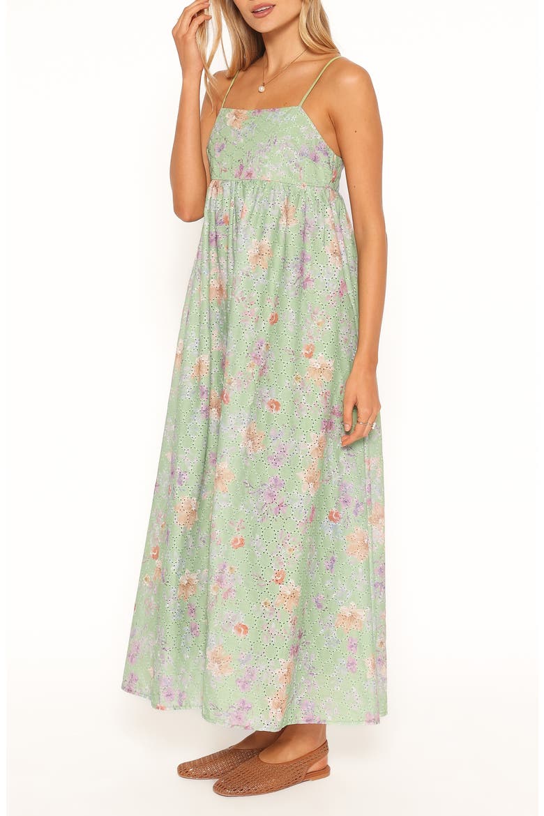 Alyah Floral Eyelet Maxi Dress, Alternate, color, GREEN FLORAL
