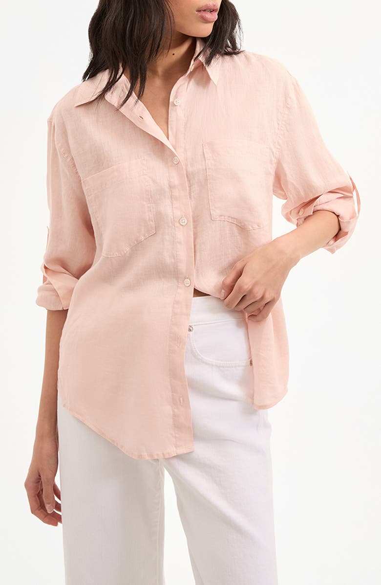 Veronica Beard Gil Linen Button-Up Shirt, Main, color, Pink Shell