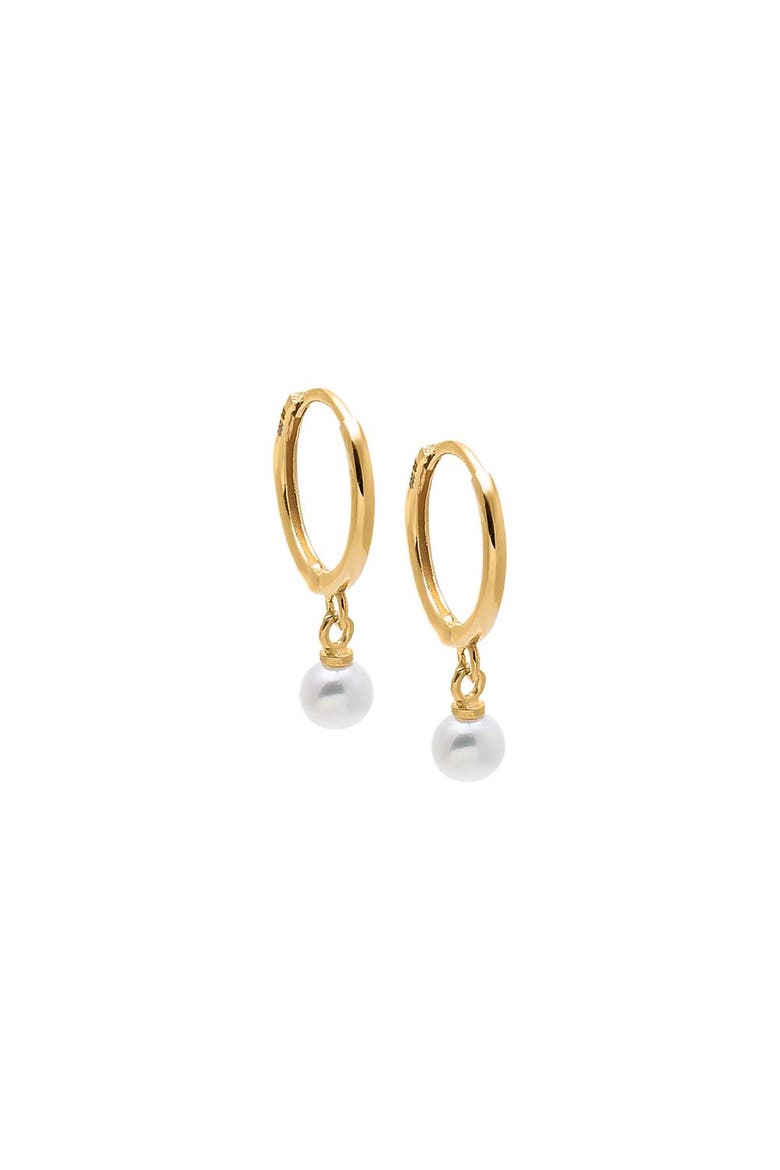 Dainty Pearl Drop Huggie Earring 14K, Main, color, Pearl White