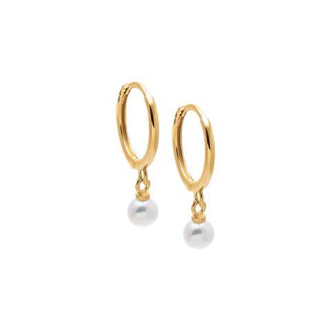 Dainty Pearl Drop Huggie Earring 14K