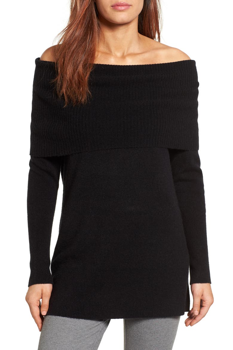 CASHMERE OFF SHOULDER SWEATER, Main, color, BLACK