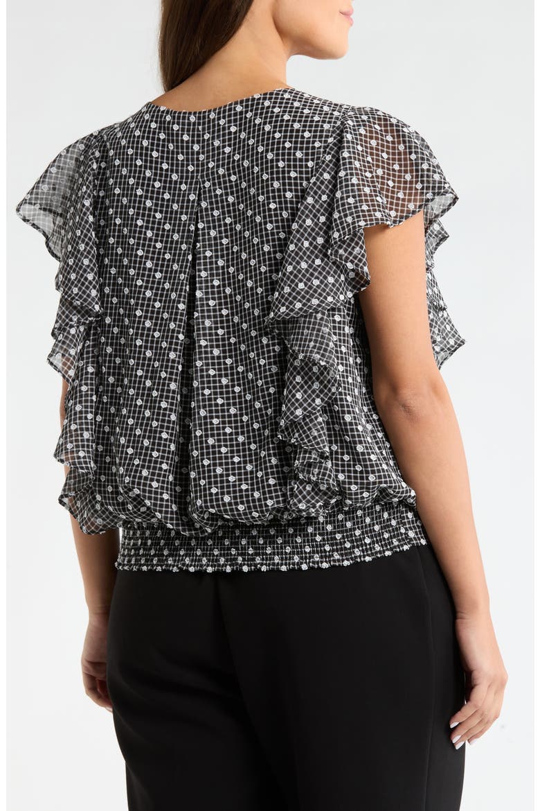 Plaid Swiss Dot Flutter Sleeve Ruffle Top, Alternate, color, BLACK/ WHITE PLAID