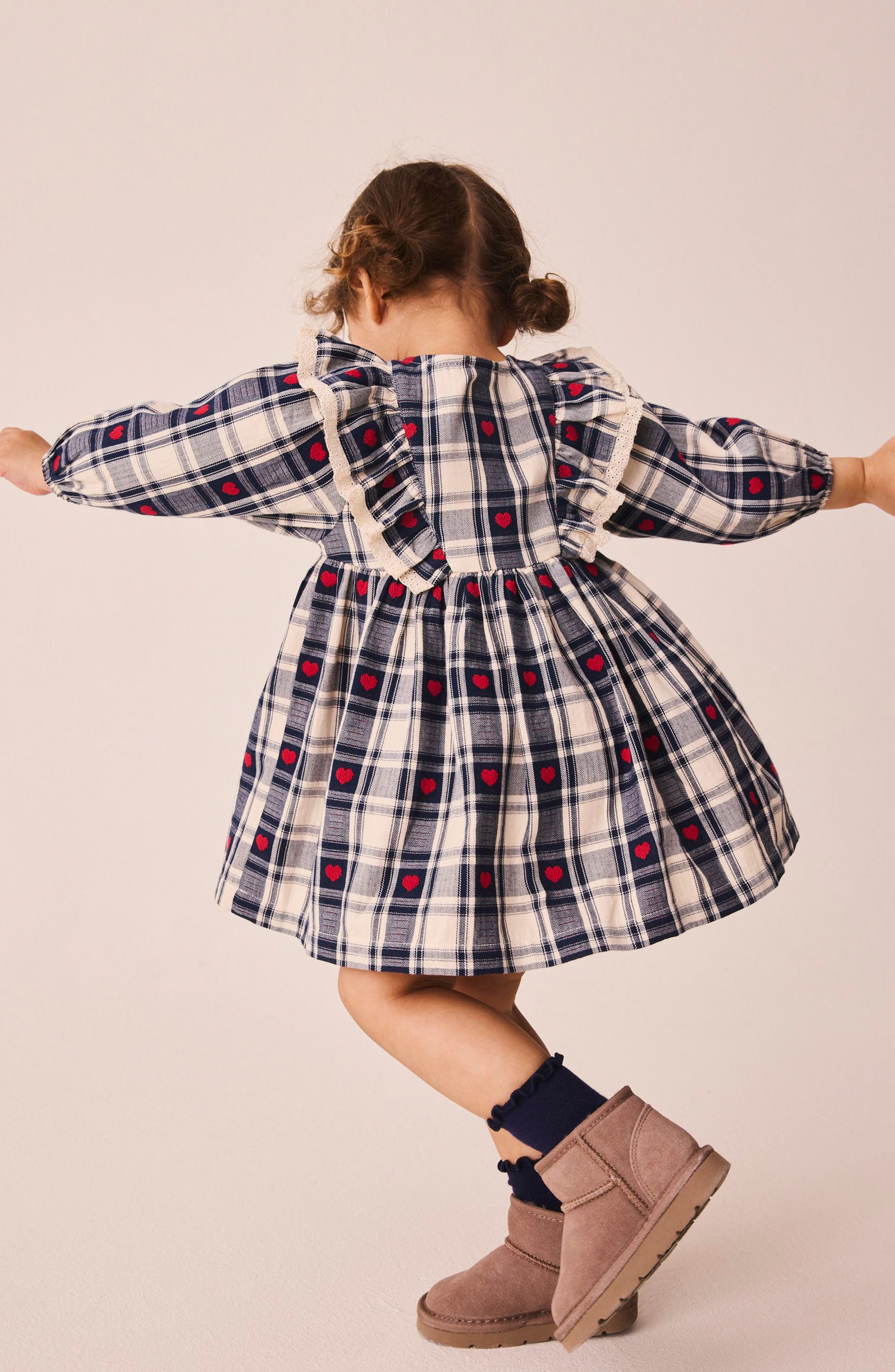 NEXT Kids' Embroidered Heart Check Frill Dress | Nordstrom