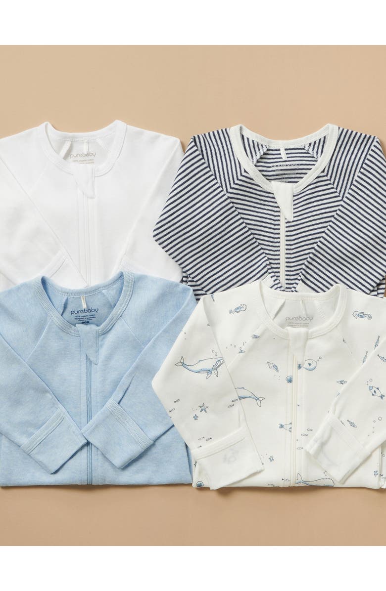 Purebaby 4 Pack Zip Footie Boys, Alternate, color, Vanilla Nautical Pack