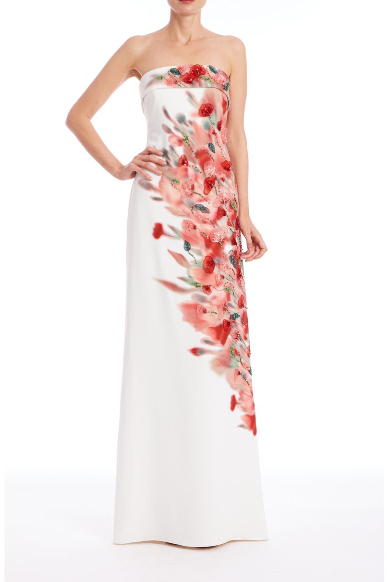 Embellished Floral Strapless Evening Gown, Main, color, IVORY MULTI