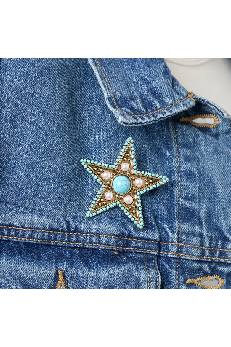 Turquoise Star Pin with Crystal Accents, Alternate, color, Turquoise
