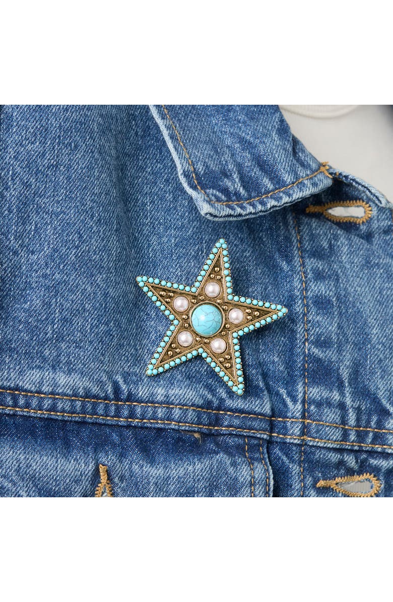 Jessica Simpson Turquoise Star Pin with Crystal Accents, Alternate, color, Turquoise