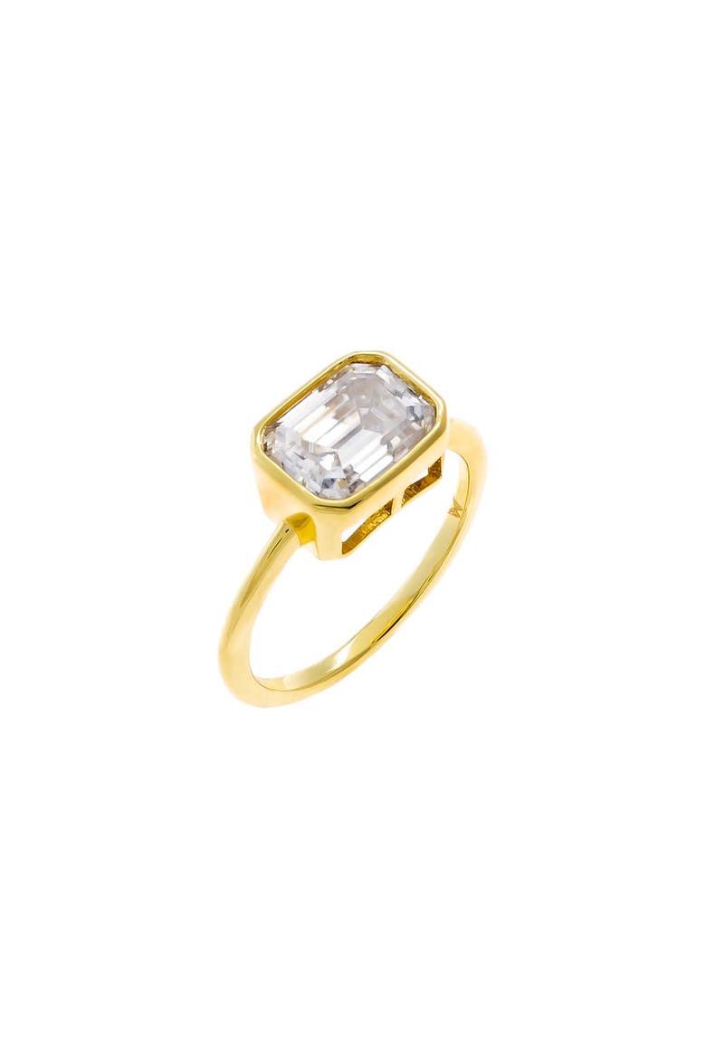 Moissanite Bezel Emerald Thin Band Pinky Ring, Main, color, Gold