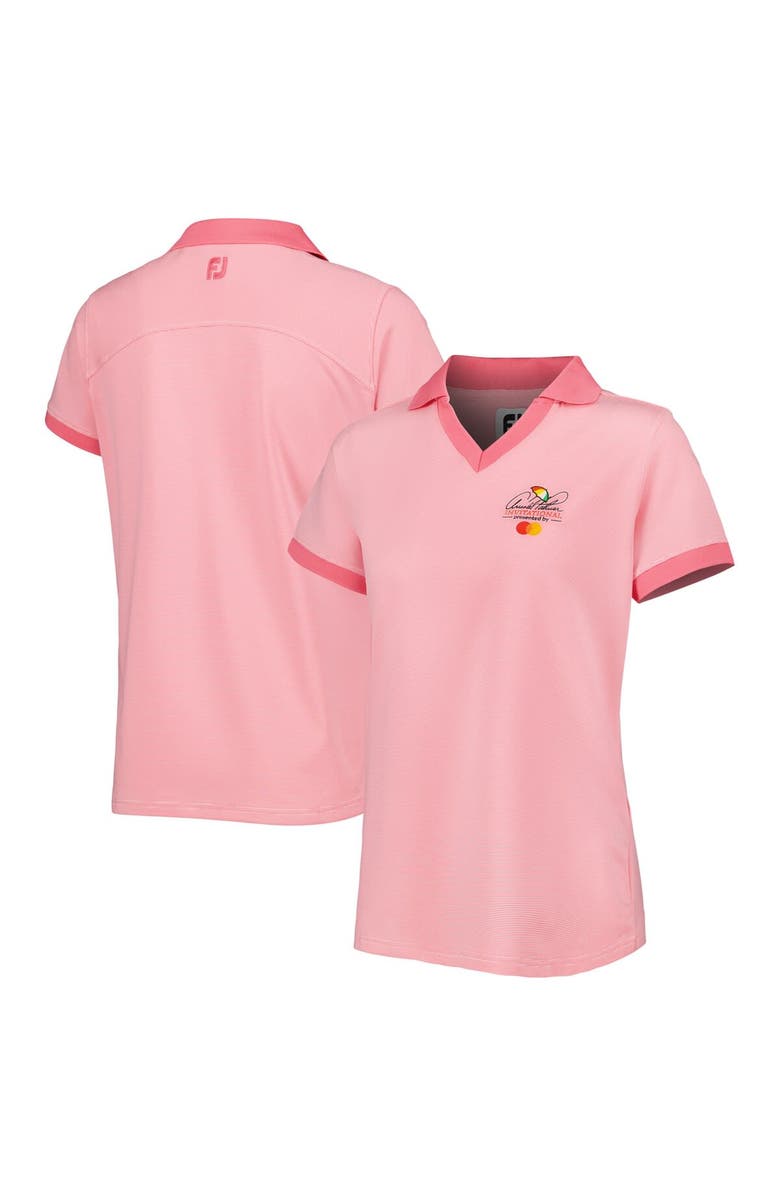 FOOTJOY Women's FootJoy Pink Arnold Palmer Invitational Stretch Lisle End on End V-Neck Polo, Main, color, Pink