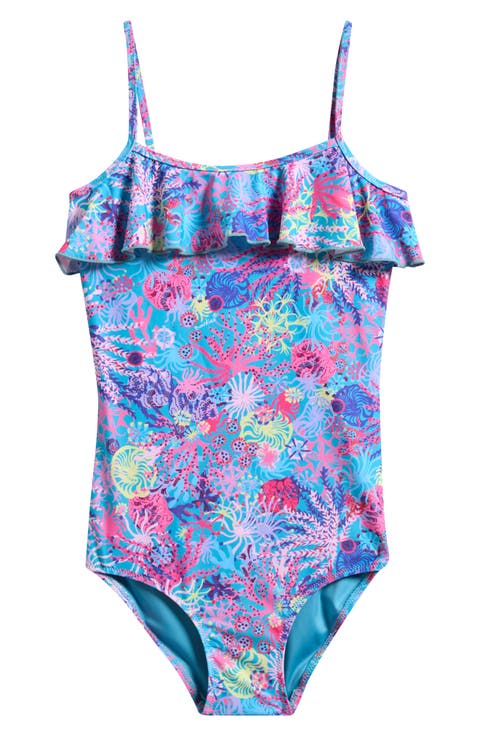 Kids
 Coral Ruffle One-Piece Swimsuit (Big Kid)