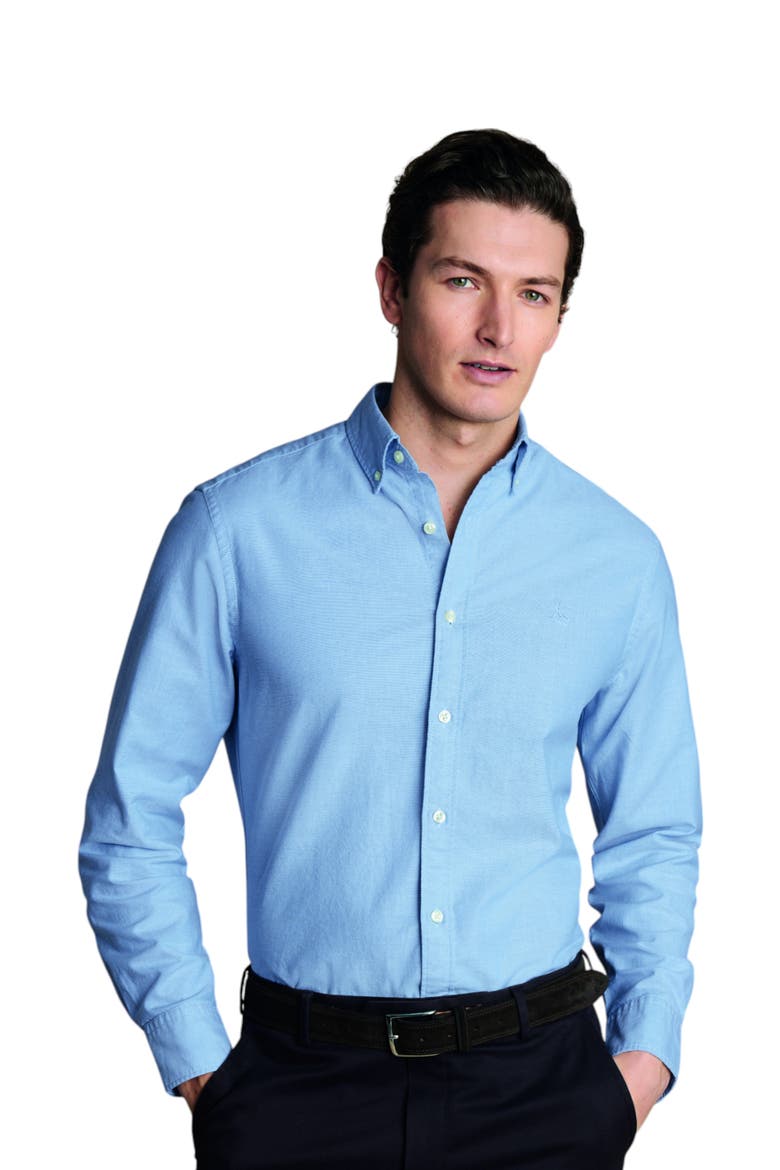 Plain button-down stretch washed Oxford shirt, Main, color, Sky Blue