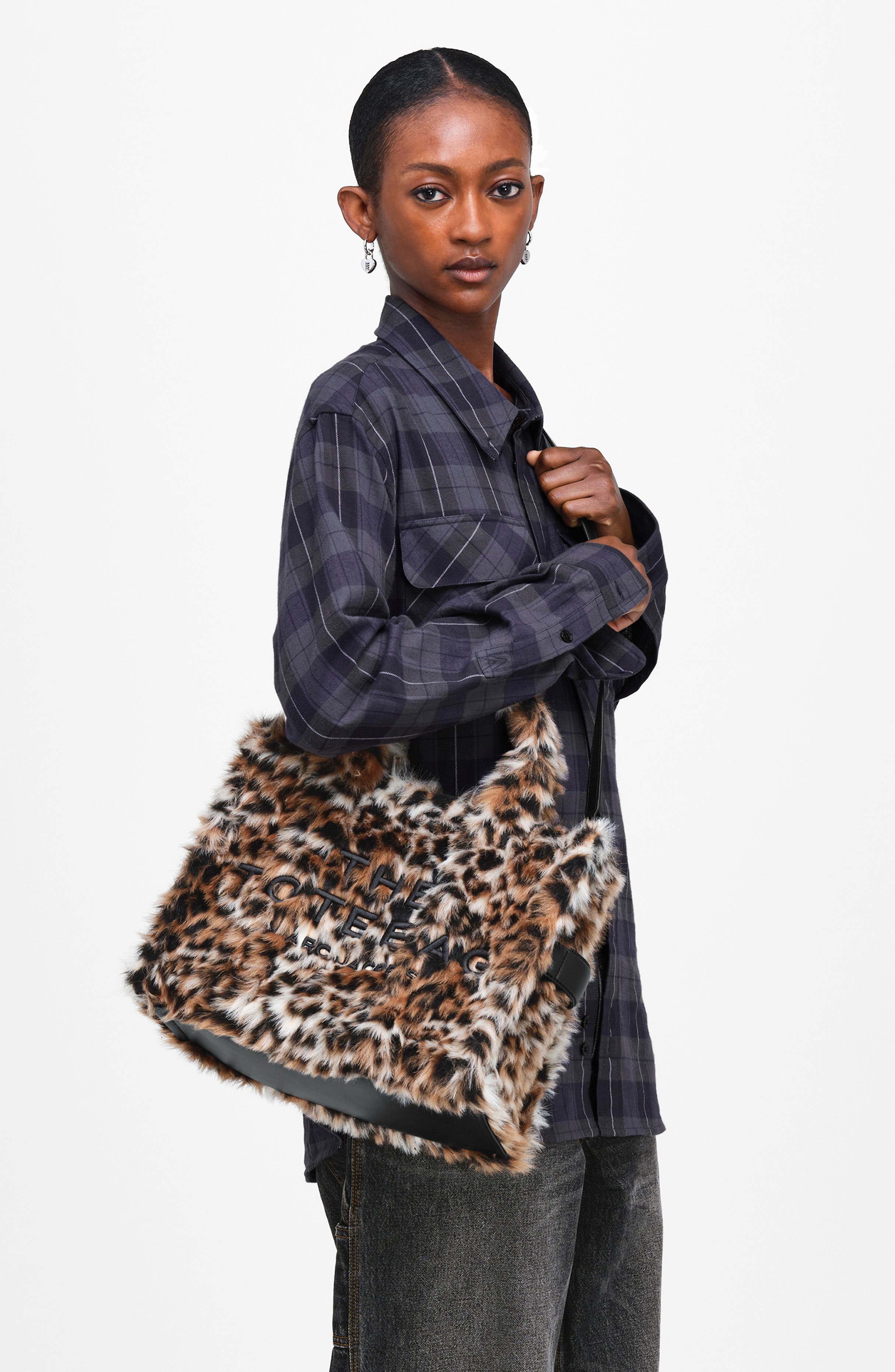 The Medium Faux Fur Tote, Alternate, color, BROWN MULTI
