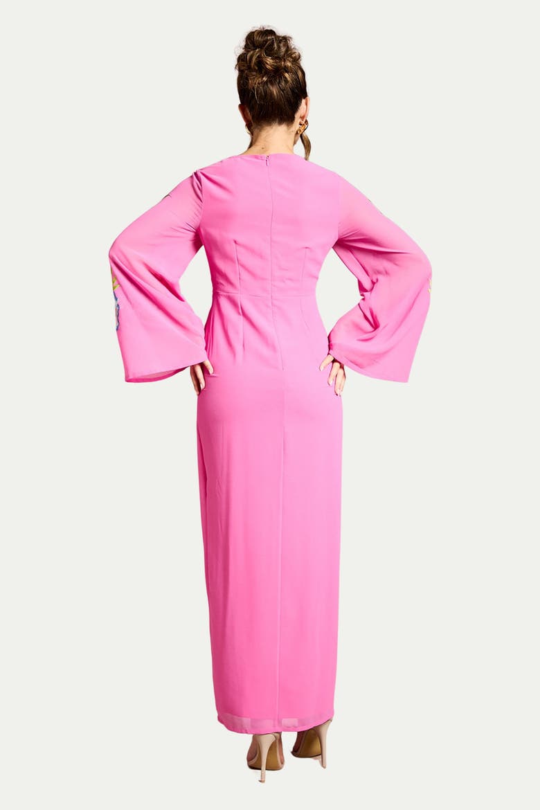 Embroidered V-Neck Wrap Dress, Alternate, color, Hot Pink