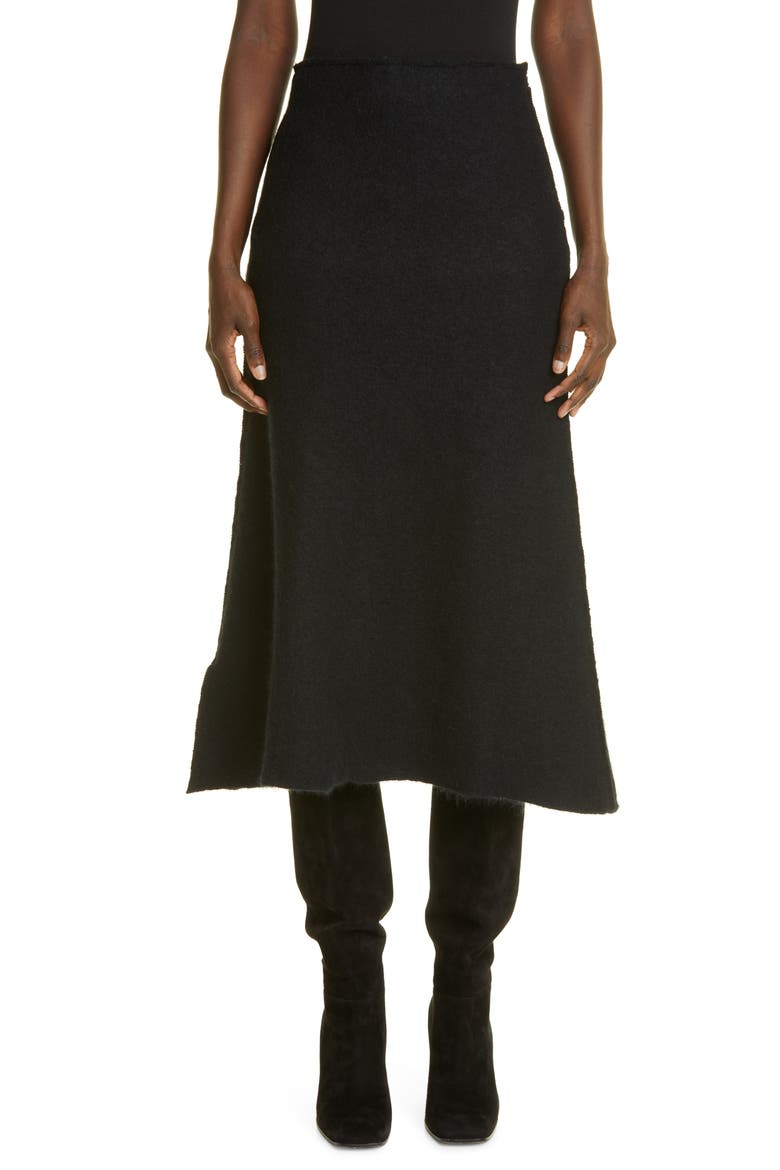 Felted Wool Blend Midi Skirt, Main, color, BLACK