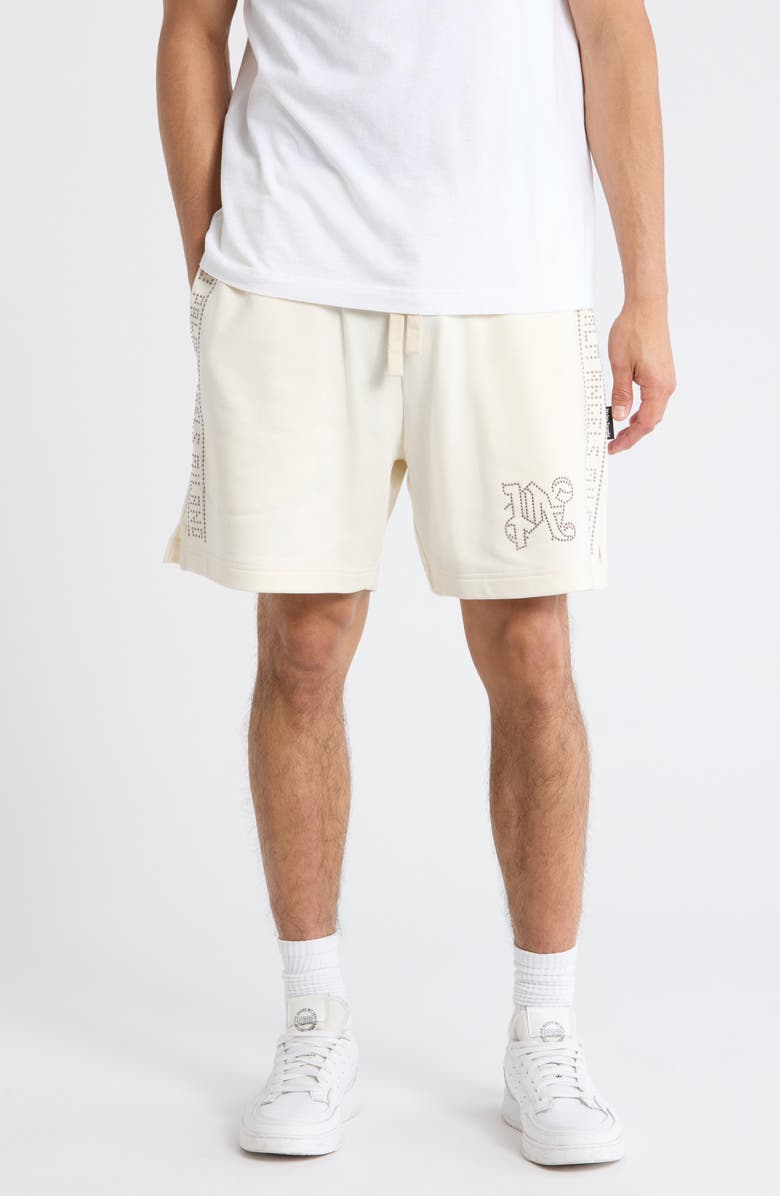 Palm Angels Studded Drawstring Shorts, Main, color, White
