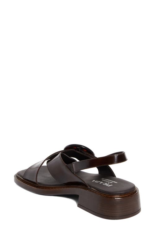 Prada Brushed Leather Crisscross Band Sandals With Plexiglas Buckle In Bruciato