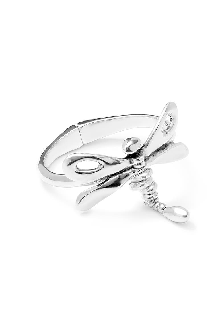 Bangle Bracelet with a Dragonfly, Alternate, color, Silver