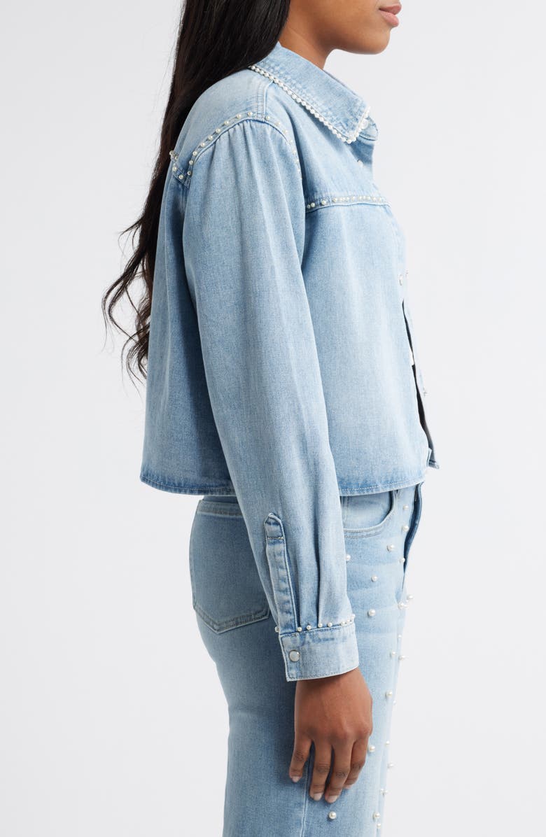 PTCL Faux Pearl Denim Crop Jacket, Alternate, color,