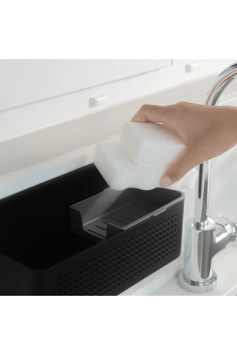 Compact Wall Mounted Sink Organizer Set with Removable Sponge Tray, Ergonomic Scrub Brush, Versatile Kitchen Storage, Alternate, color, Black