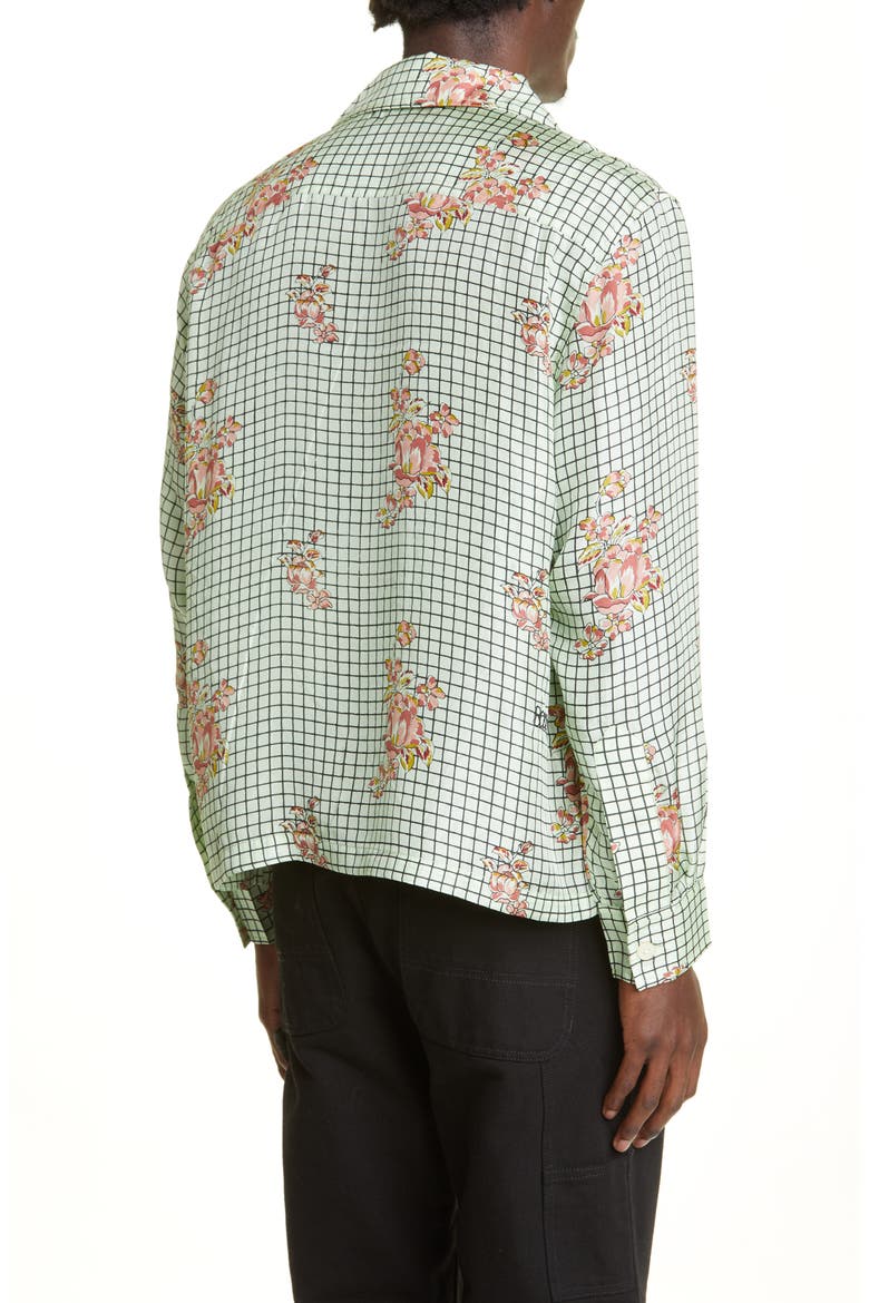Mint Grid Floral Silk Button-Up Camp Shirt, Alternate, color, MINT MULTI